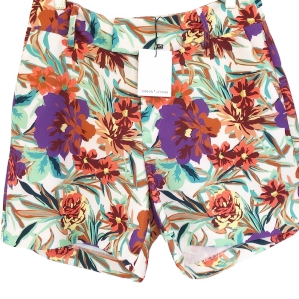 GIBSON LATIMER  NWT Floral Print High Waisted Shorts Size 6 in Bright Multi